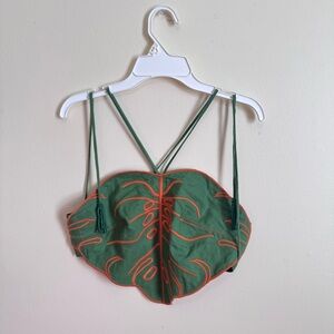 Farm Rio Green Orange Adjustable Embroidered Leaf Tank | Size S - Women’s